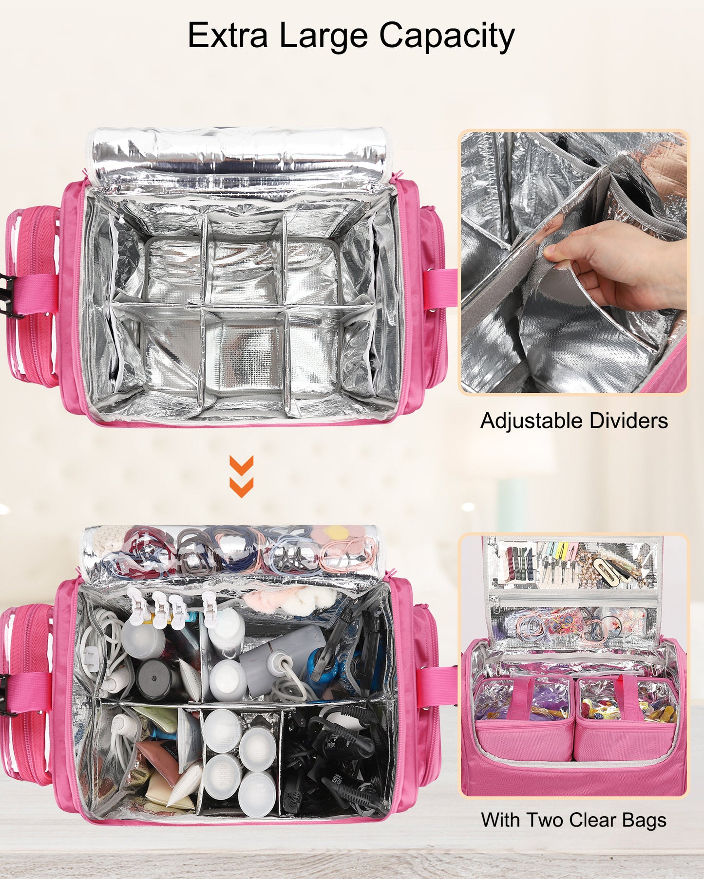 Rolling Hairstylist Makeup Train Case with 4 Wheels, Rose Pink
