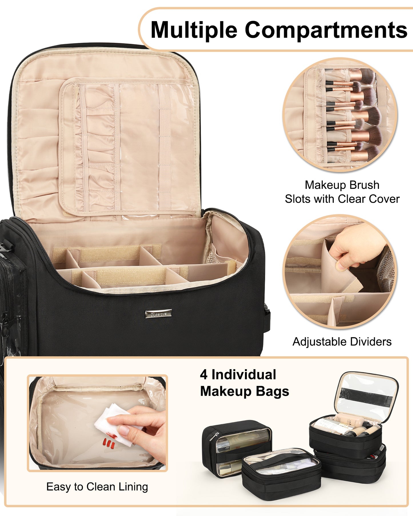 Relavel Rolling Makeup Case With a Removable, Foldable Pull Rod and 4 Removable 360° Spinner Wheels