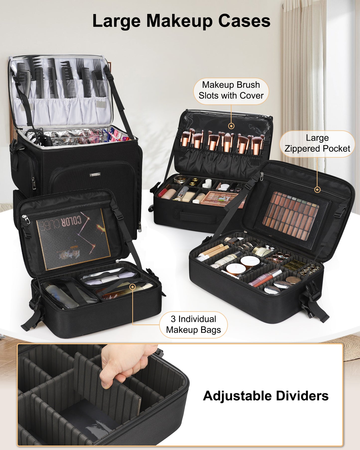 Relavel Rolling 4 in 1 Makeup Case With 4 Removable 360° Spinner Wheels, Adjustable Dividers