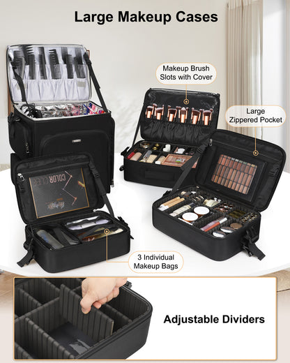 Relavel Rolling 4 in 1 Makeup Case With 4 Removable 360° Spinner Wheels, Adjustable Dividers