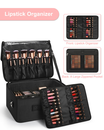 Extra Large Makeup Case with 4 Clear Bags and Lipstick Plate