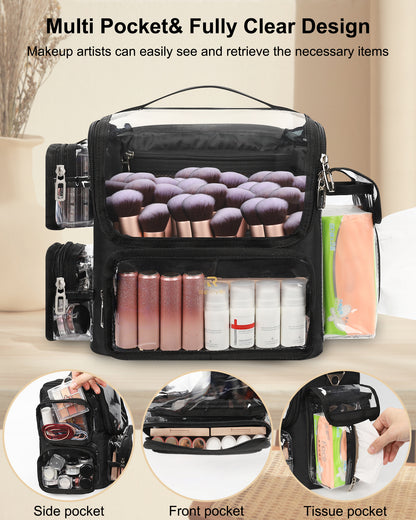 Available for sale in the United States only.Large Clear Portable Makeup Brush Bag with Adjustable Dividers & Strap