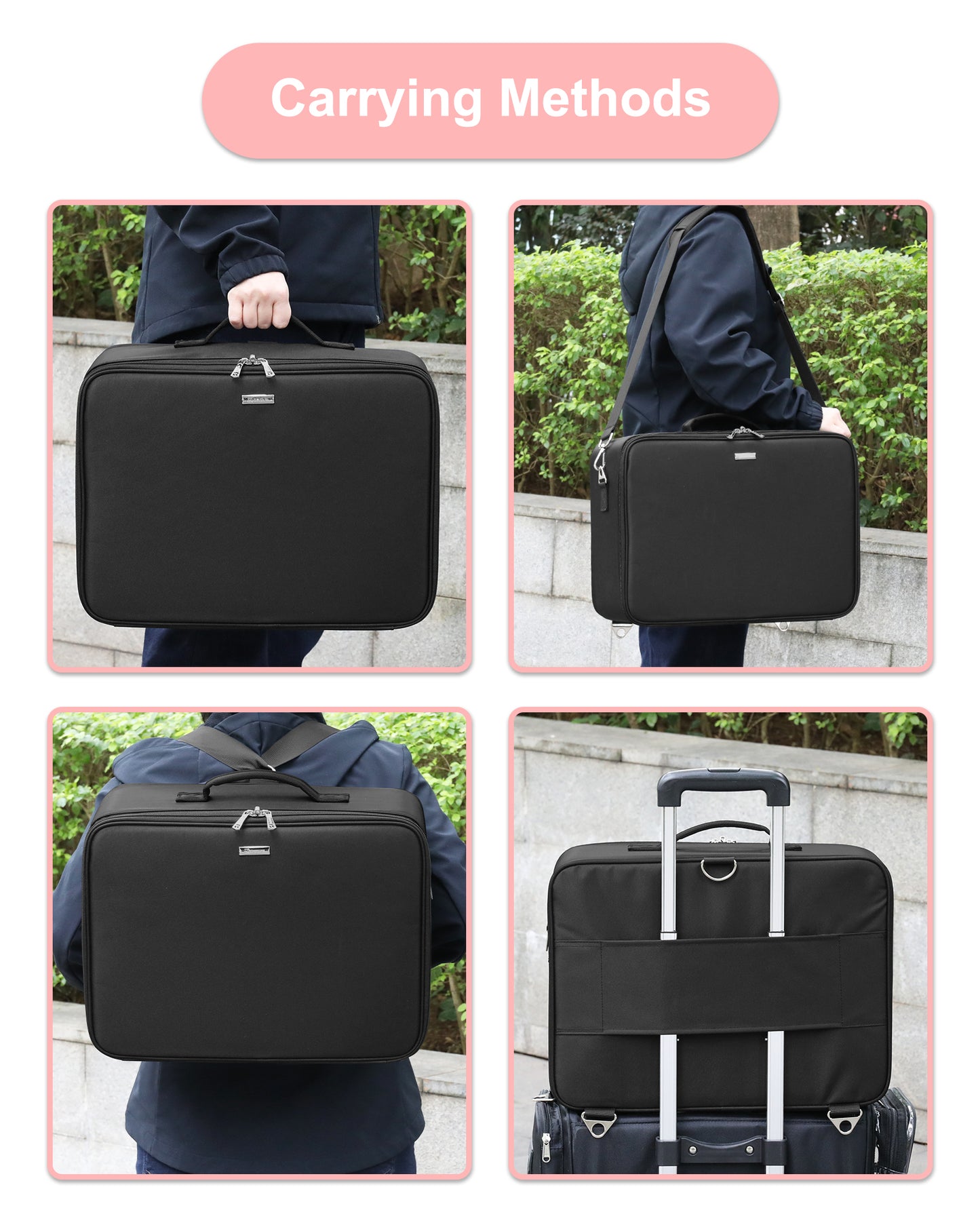 Extra Large Makeup Case with 4 Clear Bags and Lipstick Plate