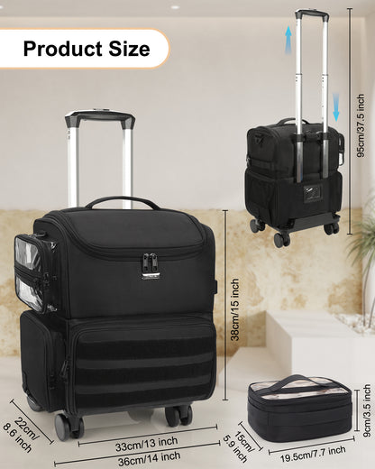 Relavel Rolling Makeup Case With a Removable, Foldable Pull Rod and 4 Removable 360° Spinner Wheels