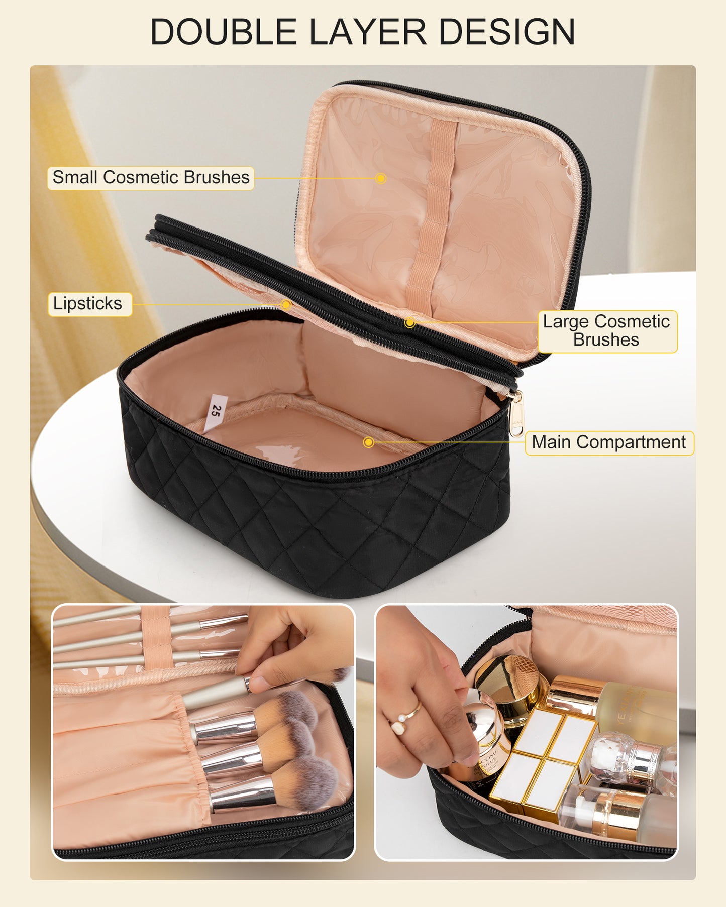 Relavel 2 Layers Waterproof Makeup Organizer Storage with Makeup Brush Holder