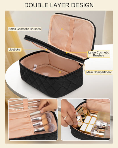 Relavel 2 Layers Waterproof Makeup Organizer Storage with Makeup Brush Holder