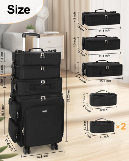 Relavel Rolling 4 in 1 Makeup Case With 4 Removable 360° Spinner Wheels, Adjustable Dividers