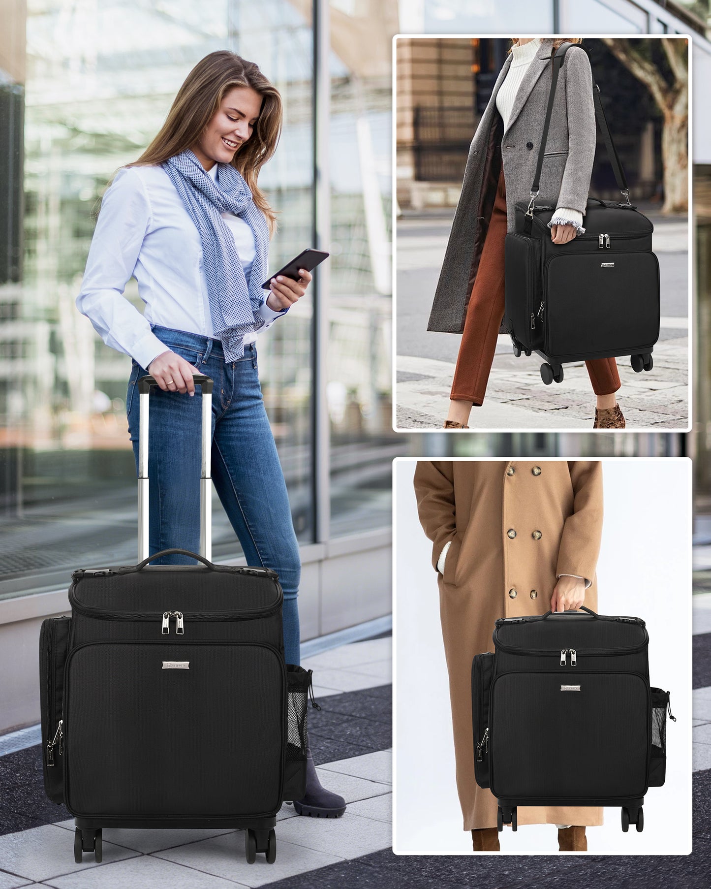 Relavel Hairstylist Rolling Makeup Case With a Removable, Foldable Pull Rod and 4 Removable 360° Spinner Wheels