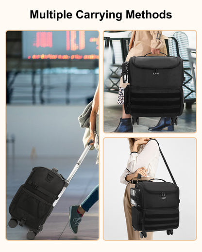 Relavel Rolling Makeup Case With a Removable, Foldable Pull Rod and 4 Removable 360° Spinner Wheels