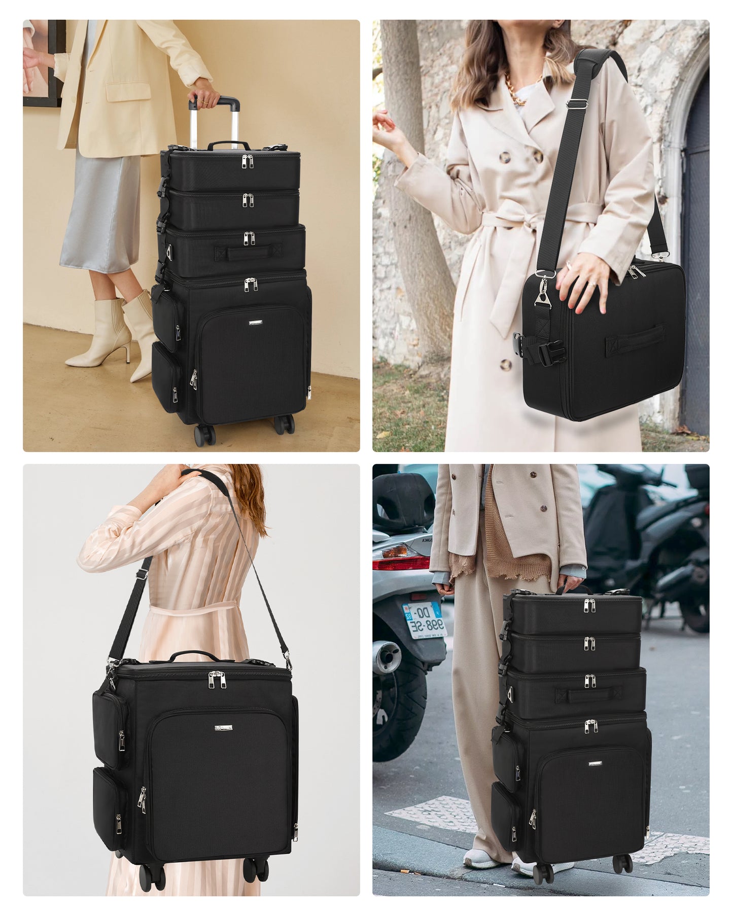 Relavel Rolling 4 in 1 Makeup Case With 4 Removable 360° Spinner Wheels, Adjustable Dividers