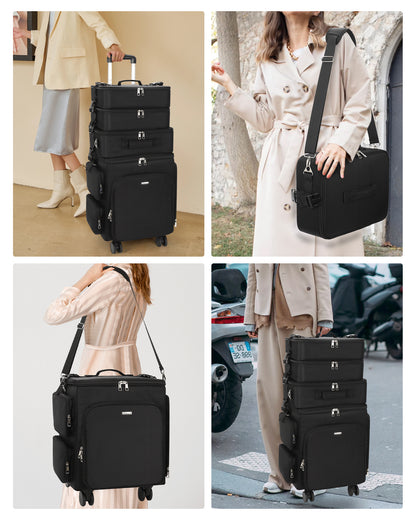 Relavel Rolling 4 in 1 Makeup Case With 4 Removable 360° Spinner Wheels, Adjustable Dividers