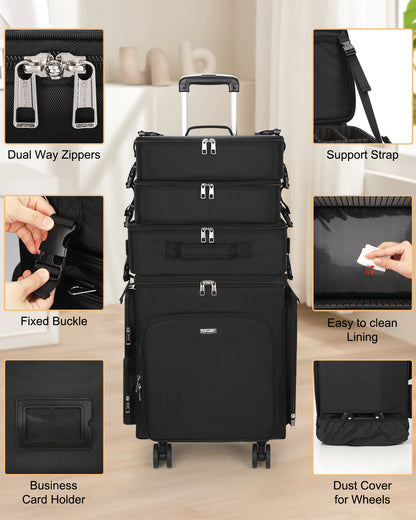 Relavel Rolling 4 in 1 Makeup Case With 4 Removable 360° Spinner Wheels, Adjustable Dividers