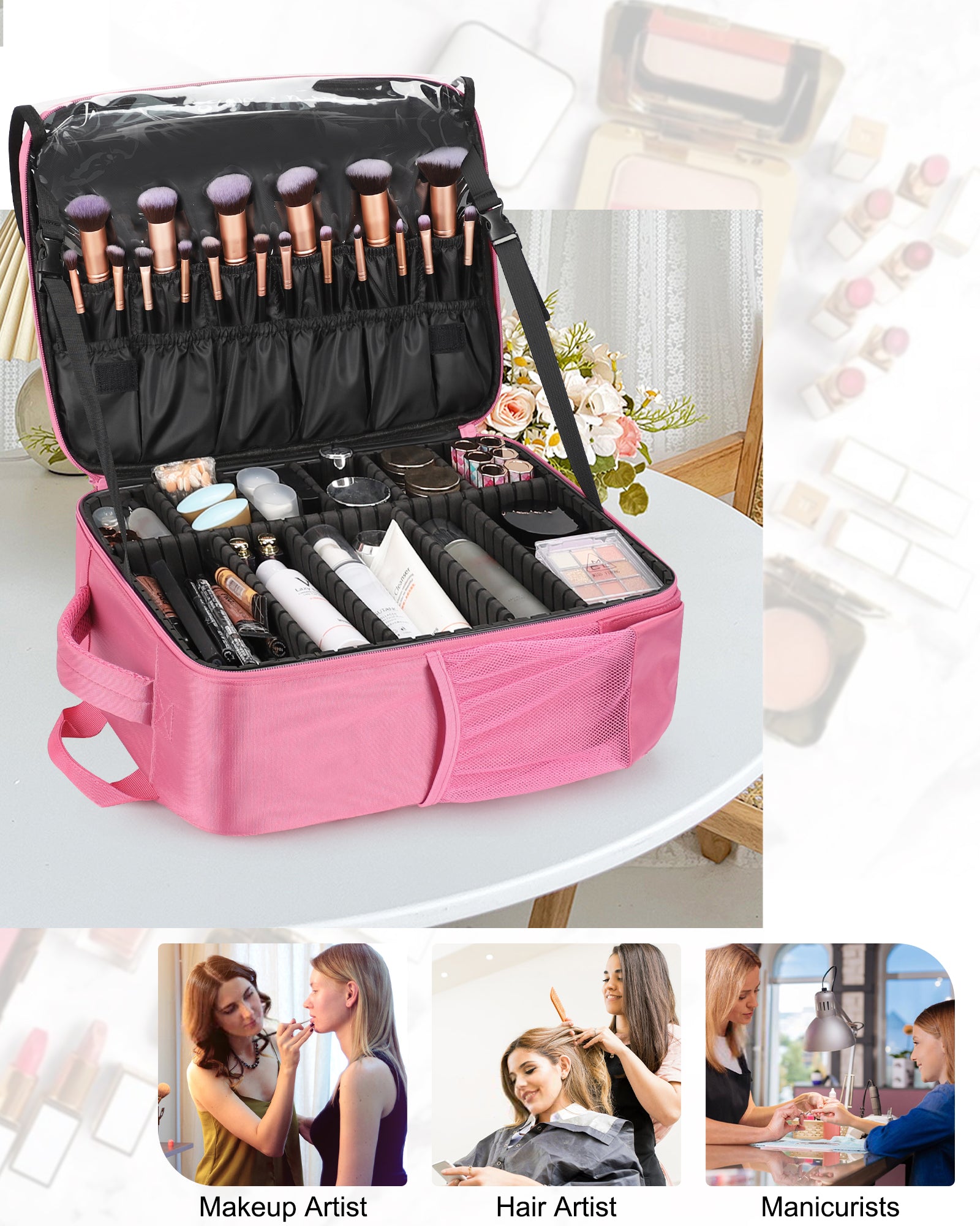 Professional Makeup Bag For Makeup Artists, Rose Pink