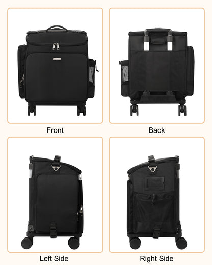 Relavel Hairstylist Rolling Makeup Case With a Removable, Foldable Pull Rod and 4 Removable 360° Spinner Wheels