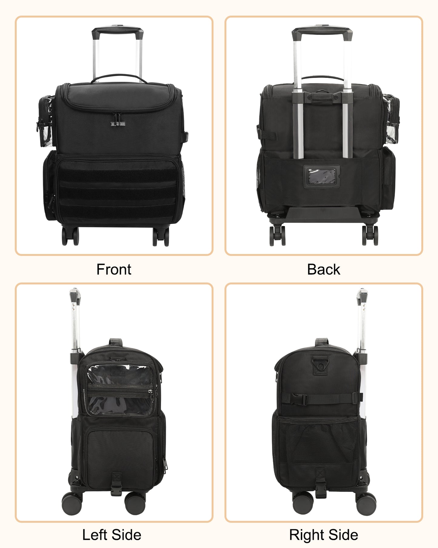 Relavel Rolling Makeup Case With a Removable, Foldable Pull Rod and 4 Removable 360° Spinner Wheels