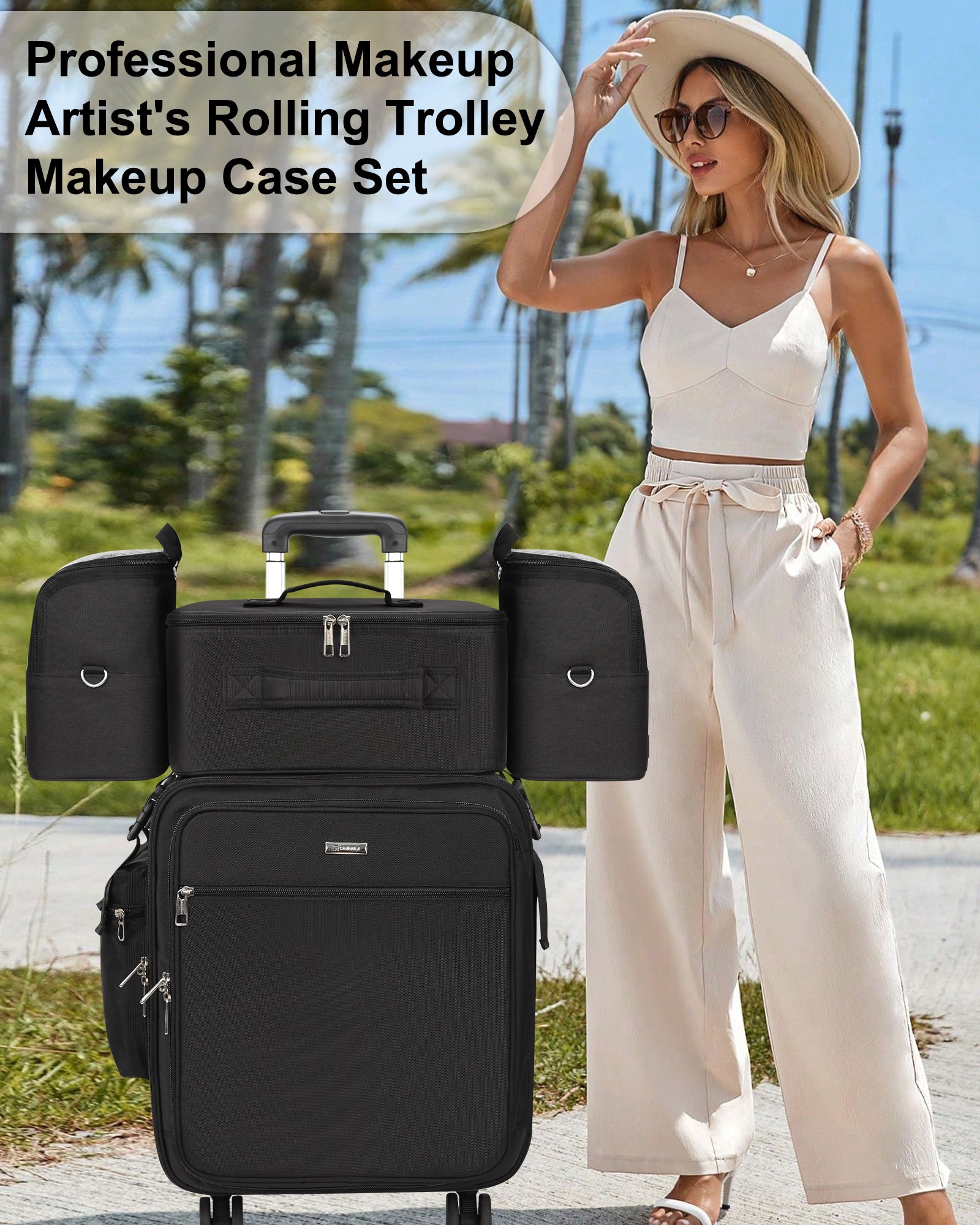New Extra Large 4 in 1 Rolling Makeup Case With 4 Clear bags and 4
