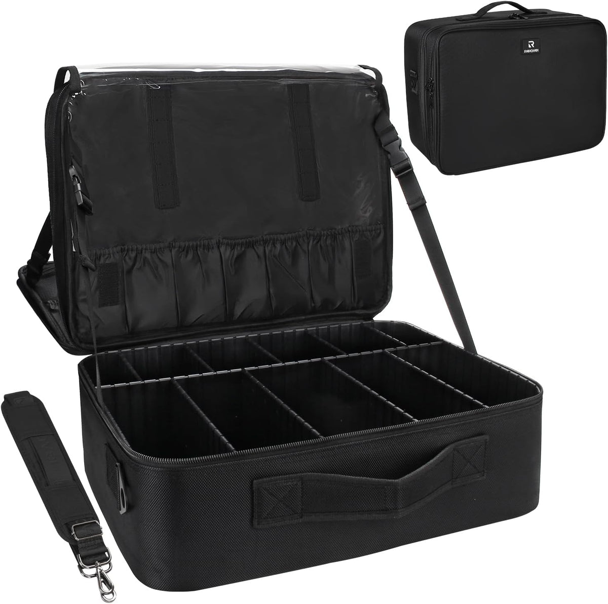 Black Extra Large Makeup Case with Plastic Dividers