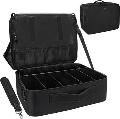 Black Extra Large Makeup Case with Plastic Dividers