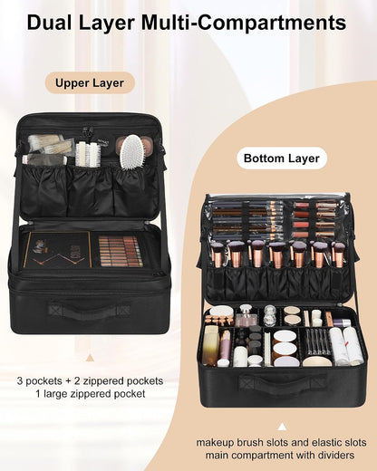 Black Extra Large Makeup Case with Plastic Dividers