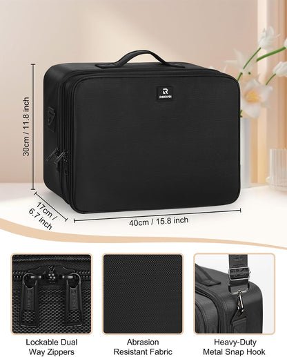 Black Extra Large Makeup Case with Plastic Dividers