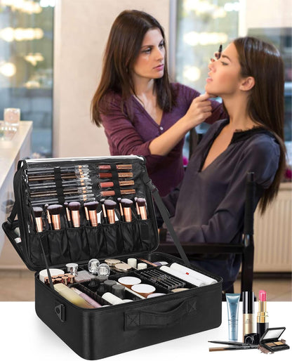 Black Extra Large Makeup Case with Plastic Dividers