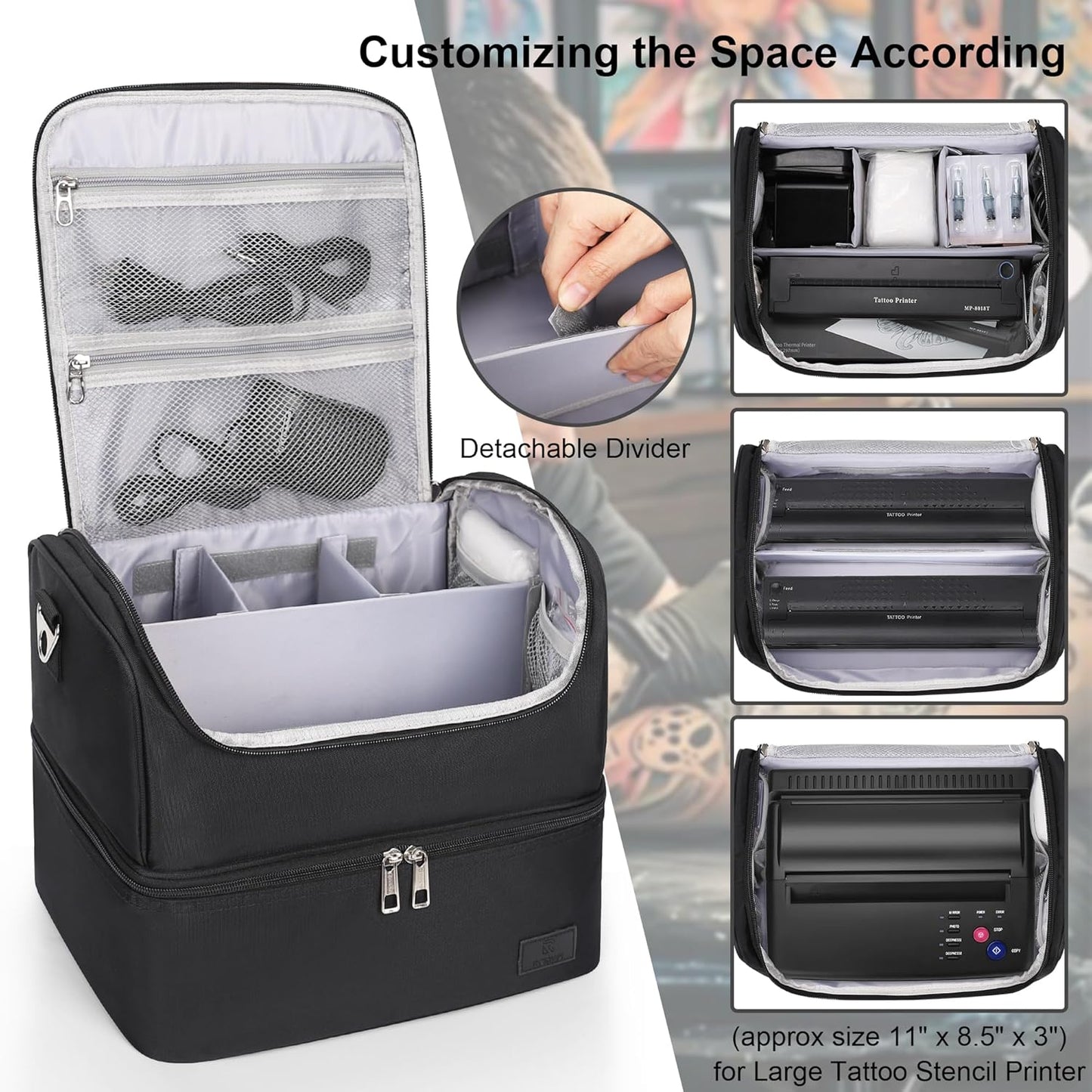 Double Layer Tattoo Travel Organizer Shoulder Bag