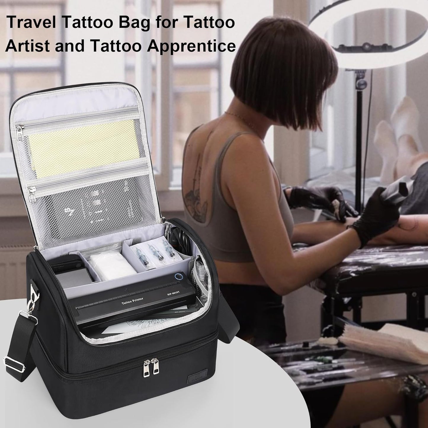 Double Layer Tattoo Travel Organizer Shoulder Bag