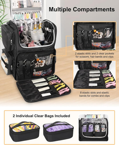 Hair Stylist Travel Makeup Backpack with Heat Insulation Full Layer