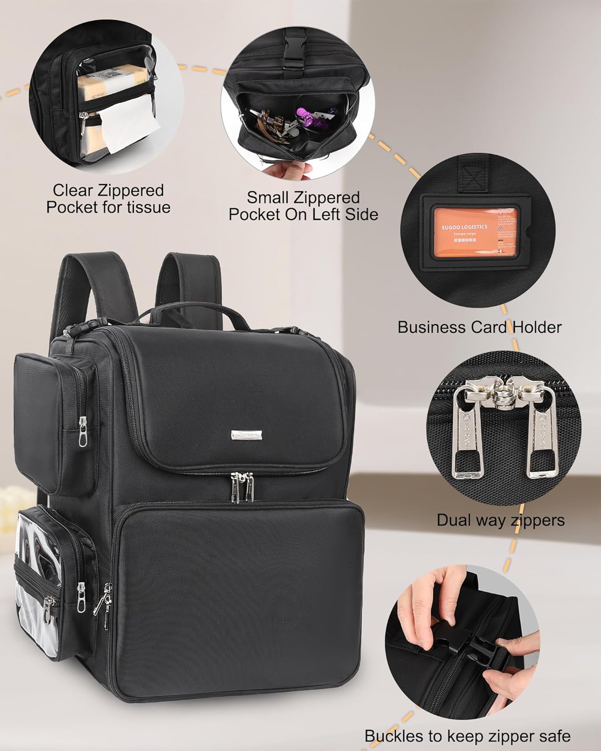 Hair Stylist Travel Makeup Backpack with Heat Insulation Full Layer