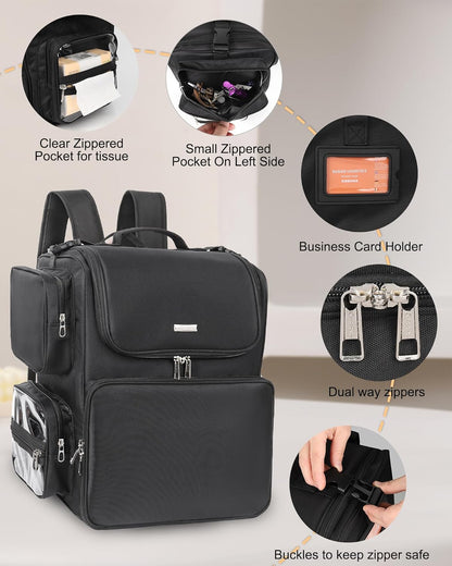 Hair Stylist Travel Makeup Backpack with Heat Insulation Full Layer