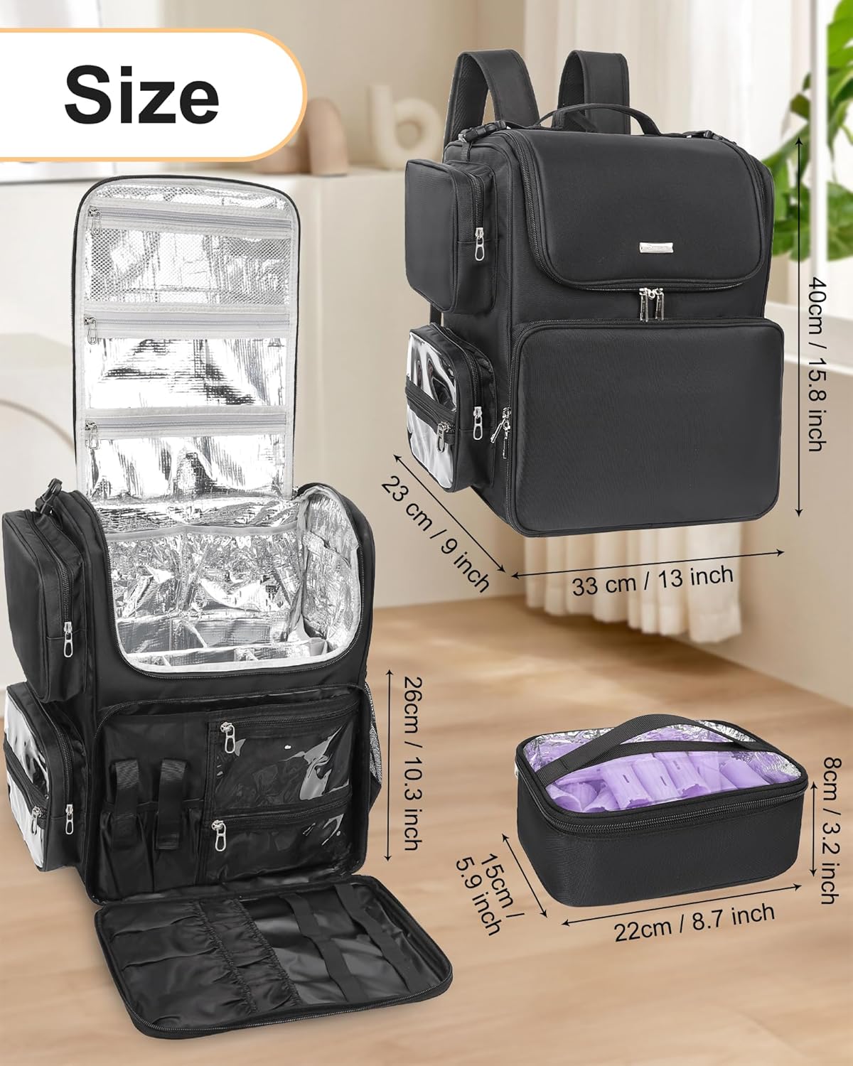 Hair Stylist Travel Makeup Backpack with Heat Insulation Full Layer