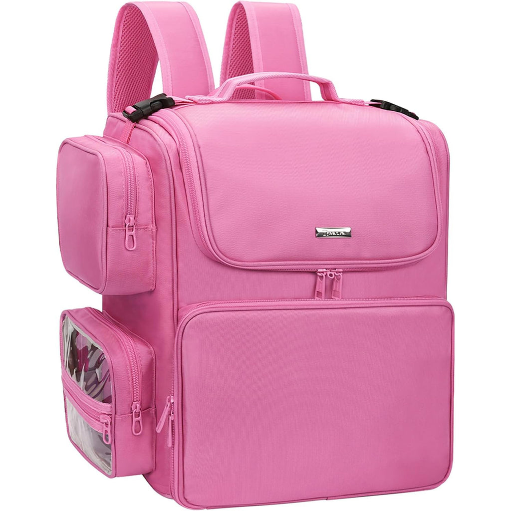 Hair Stylist Travel Makeup Backpack with Heat Insulation Full Layer, Rose Pink