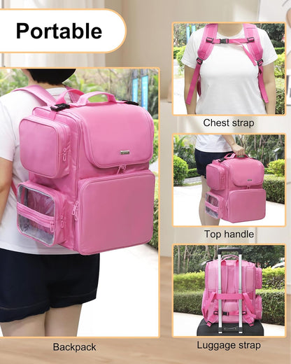 Hair Stylist Travel Makeup Backpack with Heat Insulation Full Layer, Rose Pink