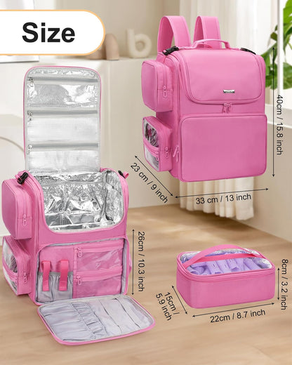 Hair Stylist Travel Makeup Backpack with Heat Insulation Full Layer, Rose Pink