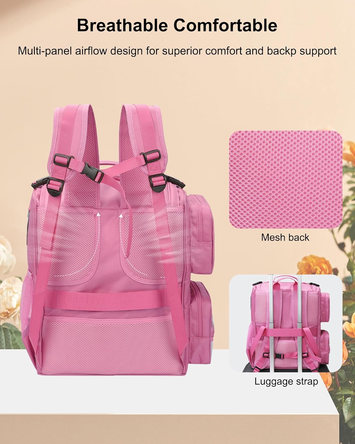 Hair Stylist Travel Makeup Backpack with Heat Insulation Full Layer, Rose Pink