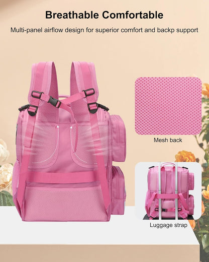 Hair Stylist Travel Makeup Backpack with Heat Insulation Full Layer, Rose Pink
