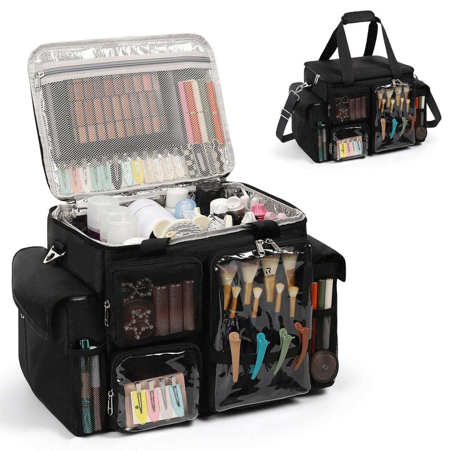 Large Hairstylist Multi Pockets Traveling Bag with Removeable Dividers & Shoulder Strap