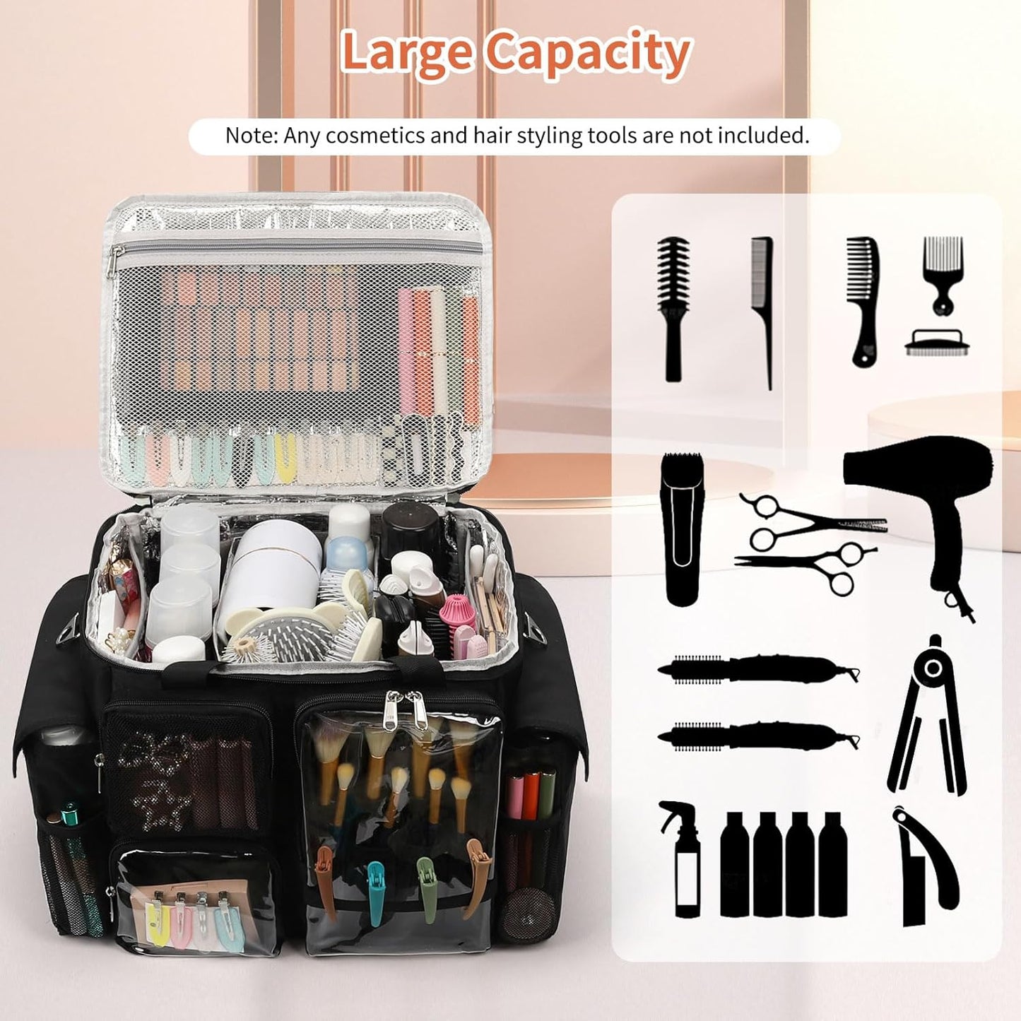 Large Hairstylist Multi Pockets Traveling Bag with Removeable Dividers & Shoulder Strap