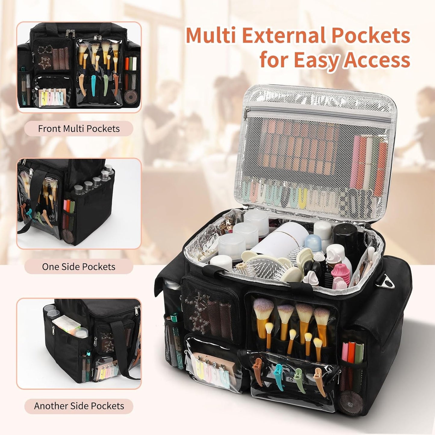 Large Hairstylist Multi Pockets Traveling Bag with Removeable Dividers & Shoulder Strap