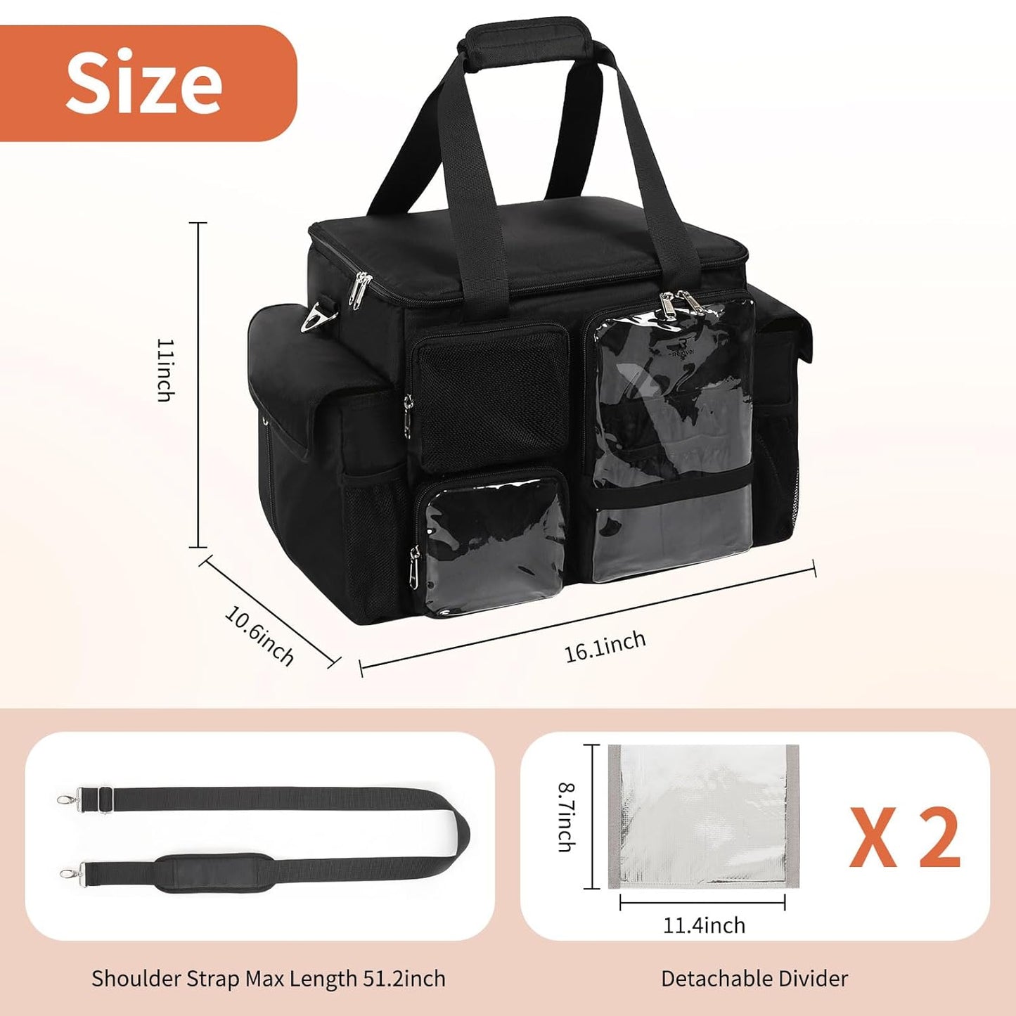 Large Hairstylist Multi Pockets Traveling Bag with Removeable Dividers & Shoulder Strap