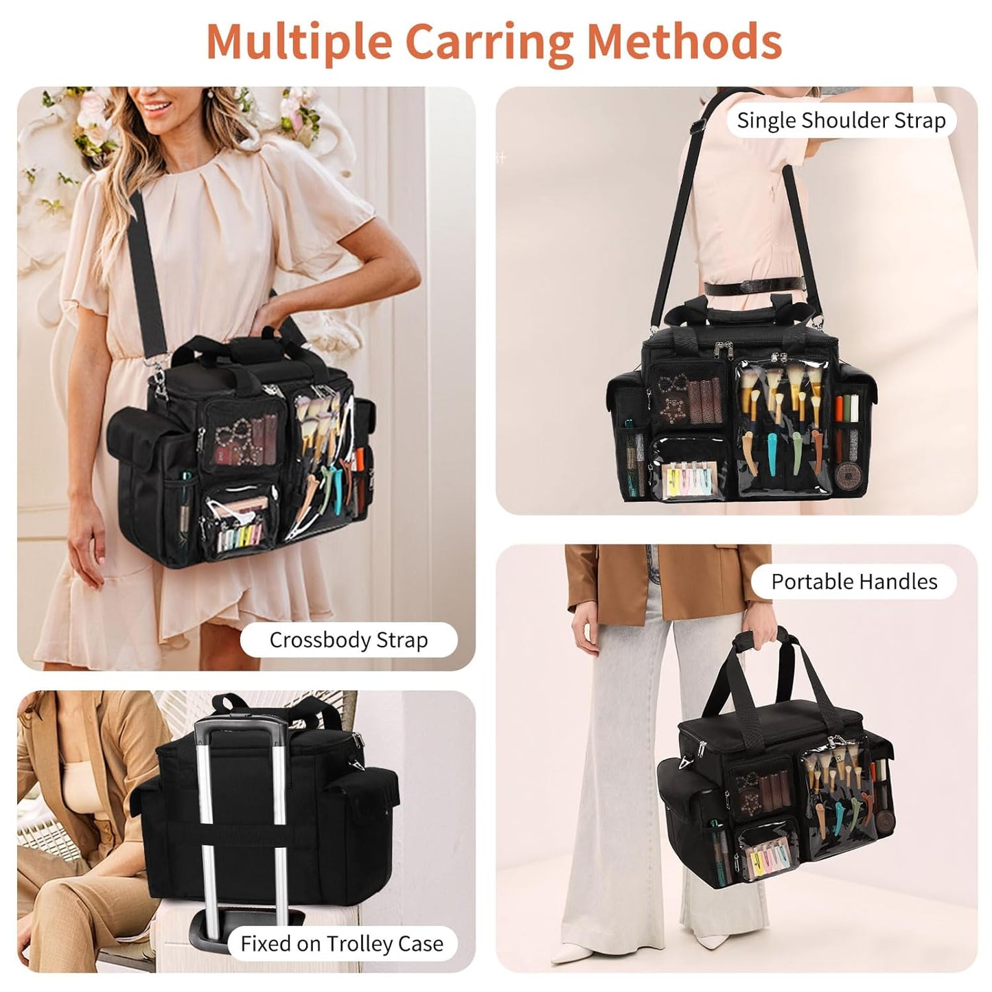 Large Hairstylist Multi Pockets Traveling Bag with Removeable Dividers & Shoulder Strap