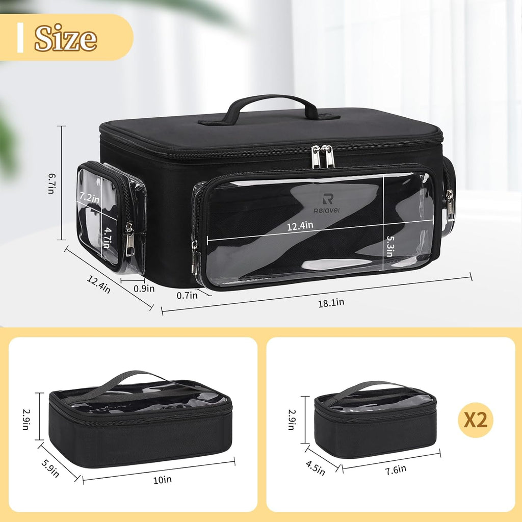 Large Makeup Case with Clear Pockets and Clear Bags – Relavel