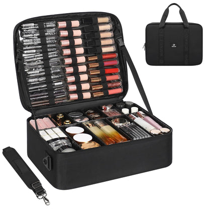 Large Travel Makeup Case with Plastic Dividers