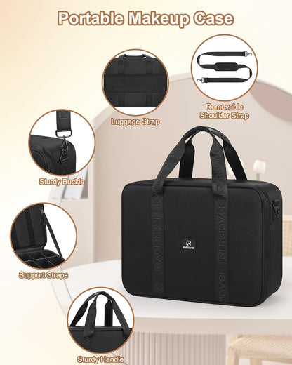 Large Travel Makeup Case with Plastic Dividers