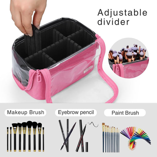 Available for sale in the United States only.Makeup Brush Case with Shoulder Strap and Adjustable Divider (Large Rose Pink)