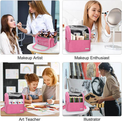 Available for sale in the United States only.Makeup Brush Case with Shoulder Strap and Adjustable Divider (Large Rose Pink)