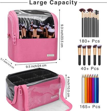 Available for sale in the United States only.Makeup Brush Case with Shoulder Strap and Adjustable Divider (Large Rose Pink)