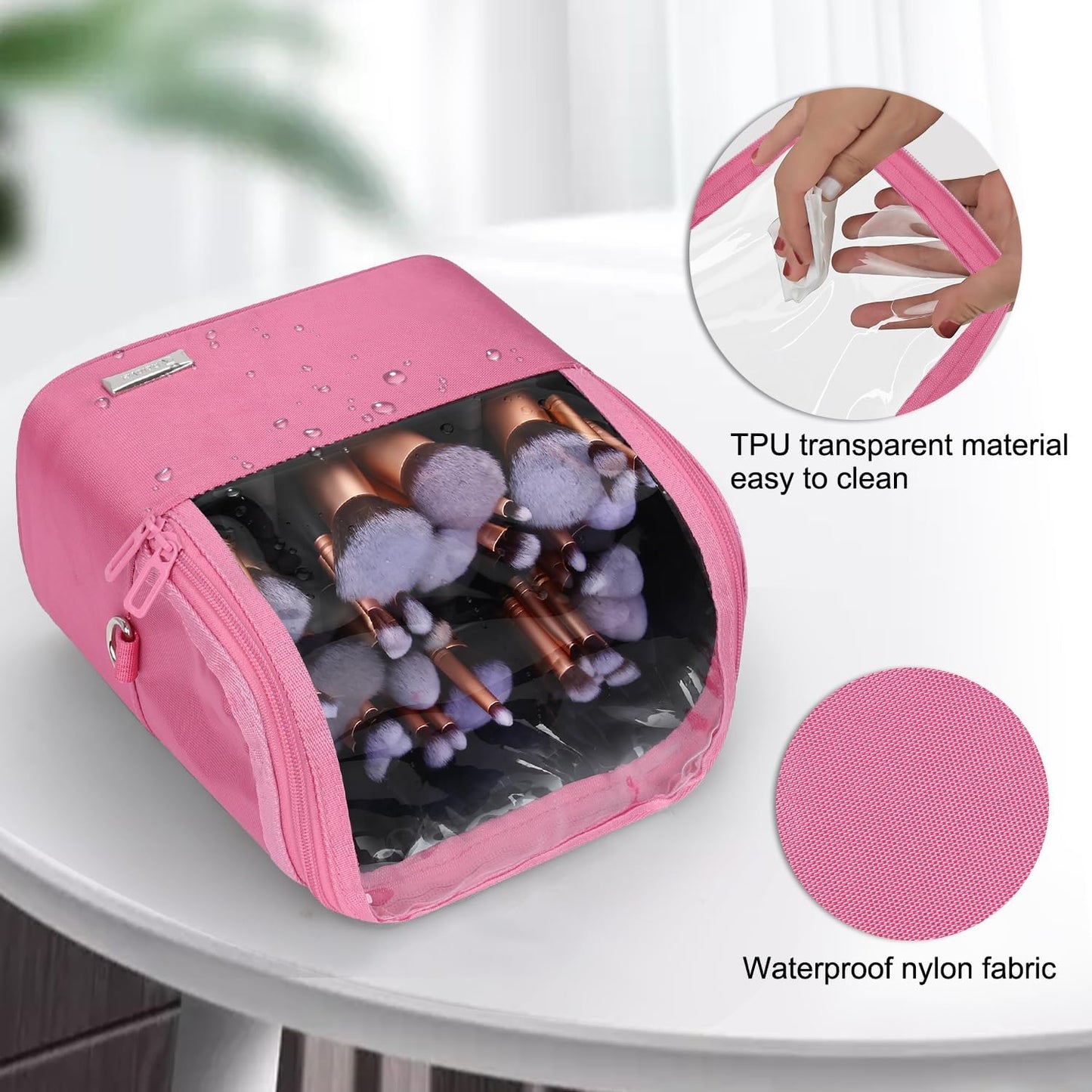 Available for sale in the United States only.Makeup Brush Case with Shoulder Strap and Adjustable Divider (Large Rose Pink)