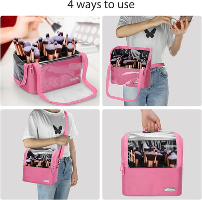 Available for sale in the United States only.Makeup Brush Case with Shoulder Strap and Adjustable Divider (Large Rose Pink)