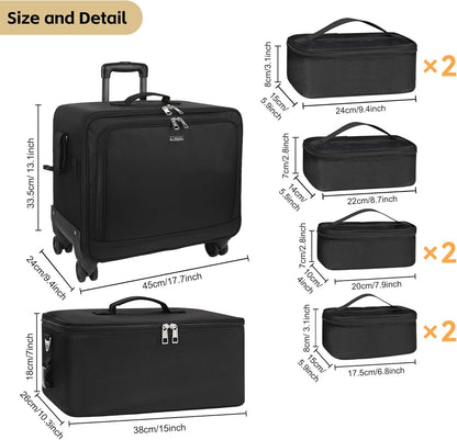 Available for sale in the United States only.New 360° Rolling Extra Large 2 in 1 Makeup Case with 7 Small Bag